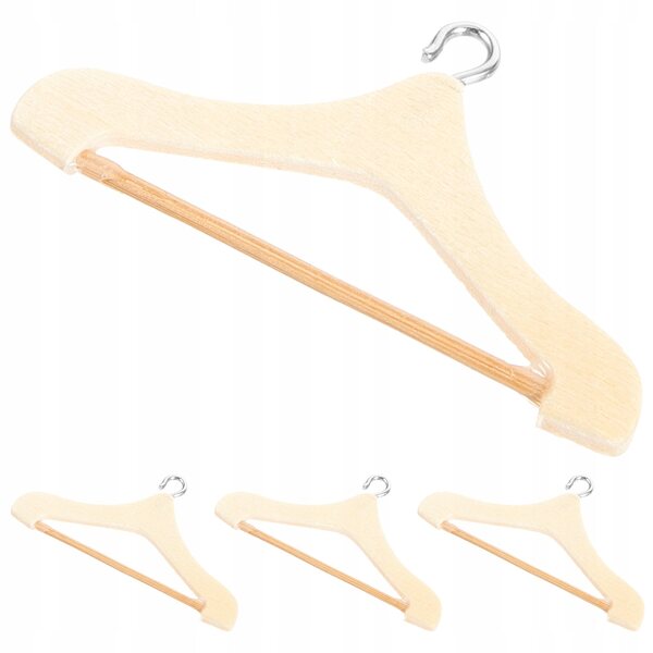 Lot de 4 mini cintres en bois et métal pour vêtements de poupée colorés