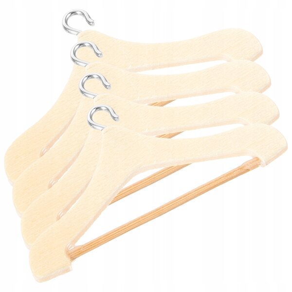 Lot de 4 mini cintres en bois et métal pour vêtements de poupée colorés