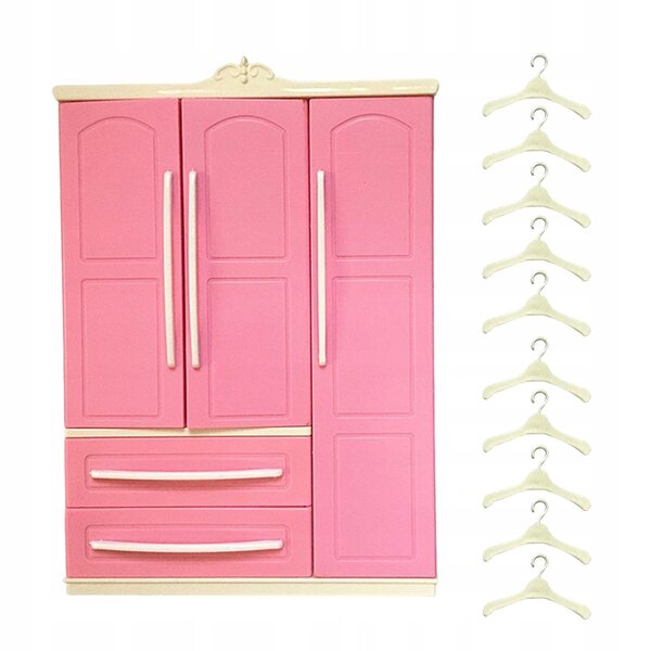 Entzückende Puppengarderobe mit 10 weißen Kleiderbügeln, Puppengarderobe aus Kunststoff