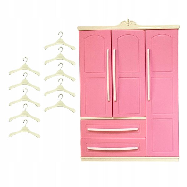 Entzückende Puppengarderobe mit 10 weißen Kleiderbügeln, Puppengarderobe aus Kunststoff