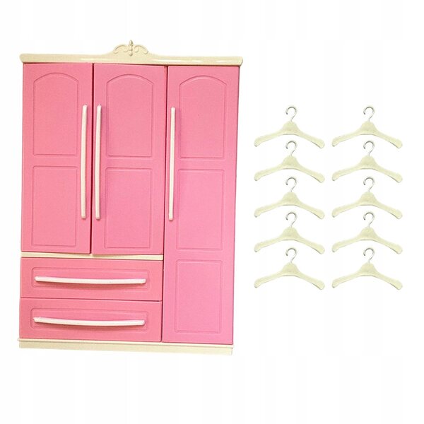 Entzückende Puppengarderobe mit 10 weißen Kleiderbügeln, Puppengarderobe aus Kunststoff