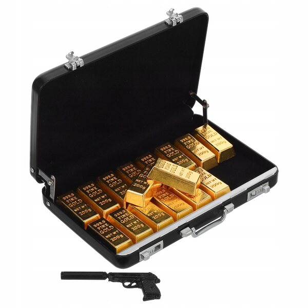 Set Miniaturistico Lingotti d'Oro con Valigetta per Decorazione Casa per Bambole