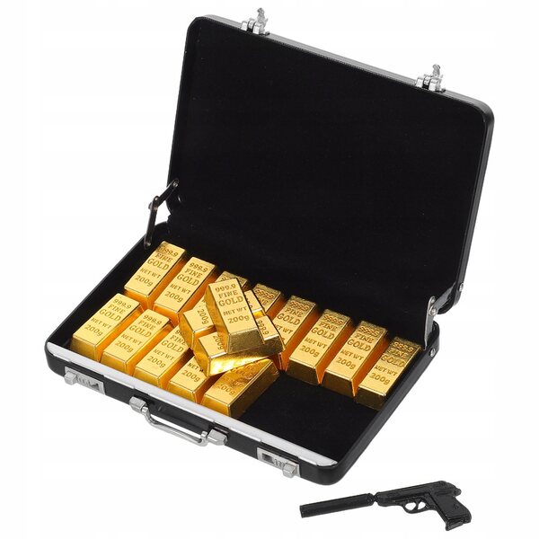 Set Miniaturistico Lingotti d'Oro con Valigetta per Decorazione Casa per Bambole
