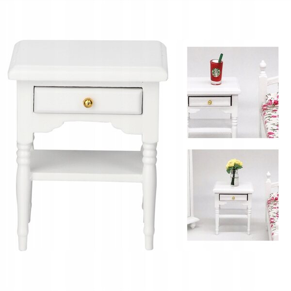 Set Mobili per Bambole in Legno Bianco 1:12 Mini Comodino per Camera da Letto