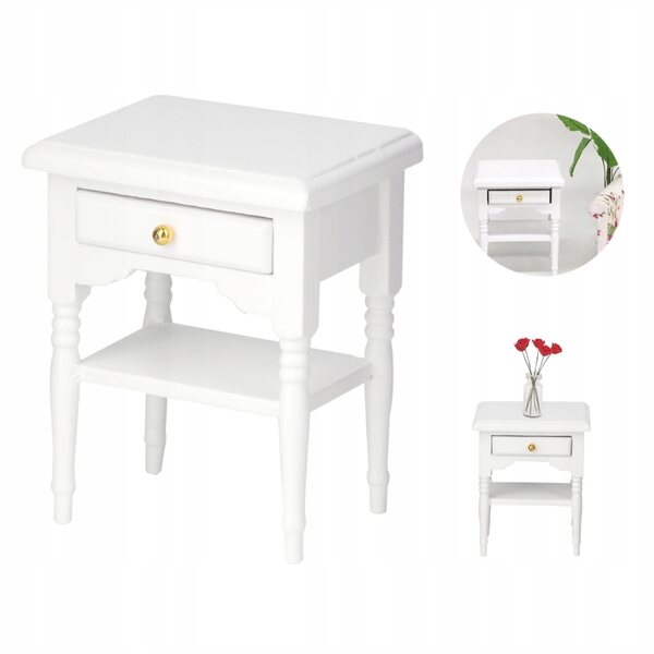 Set Mobili per Bambole in Legno Bianco 1:12 Mini Comodino per Camera da Letto
