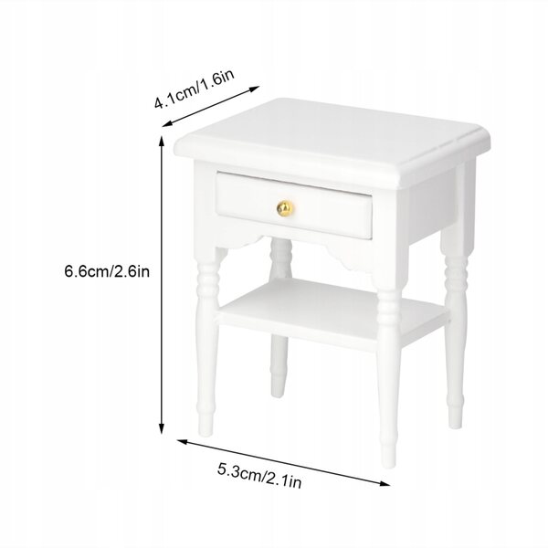 Set Mobili per Bambole in Legno Bianco 1:12 Mini Comodino per Camera da Letto
