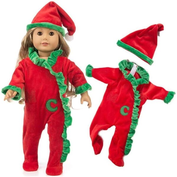 Tutina Natalizia per Bambola 46 cm con Cappello Rosso per Bambole Americane