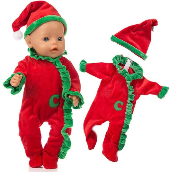 Tutina Natalizia per Bambola 46 cm con Cappello Rosso per Bambole Americane