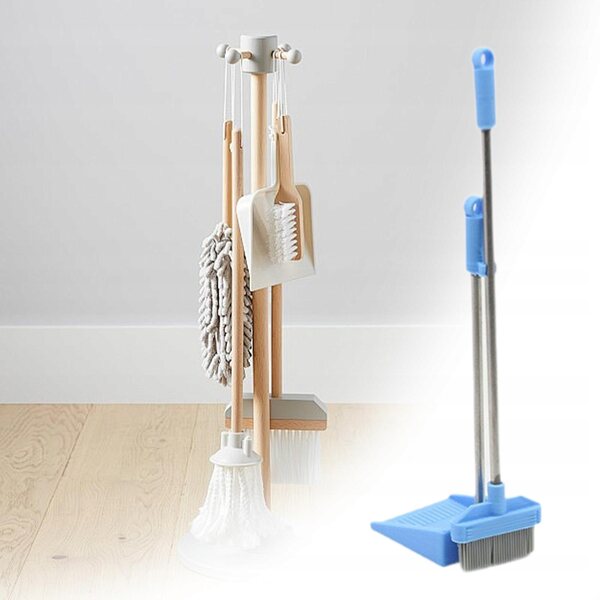 Miniatuur bezem en blik voor poppenhuis 1:12 blauw in PLA
