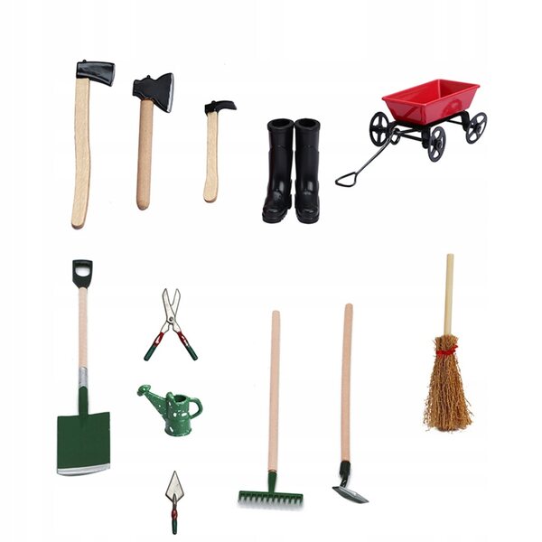 Set Miniature Strumenti da Giardino per Casa delle Bambole 1:12, 12 Pezzi