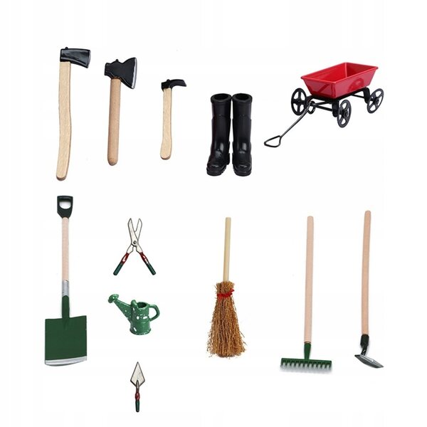 Set Miniature Strumenti da Giardino per Casa delle Bambole 1:12, 12 Pezzi