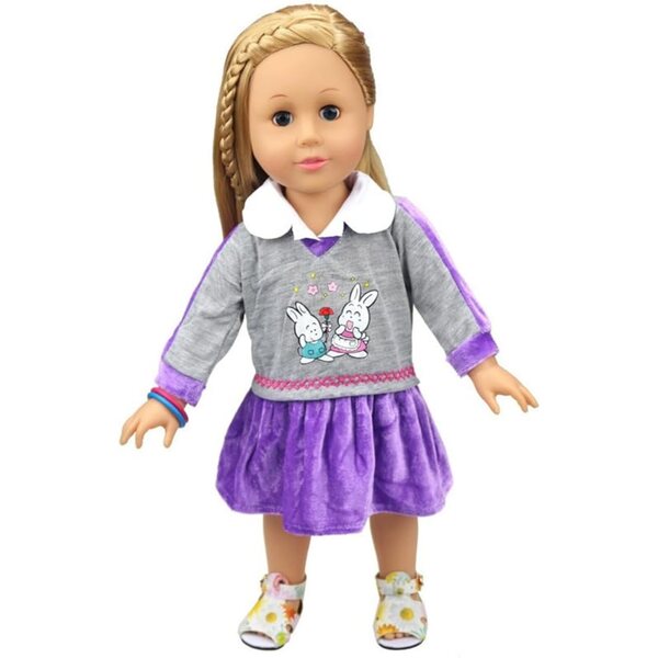 46-cm-Puppen-Outfit mit Kaninchen-Aufdruck, lässiges Outfit für 18-Zoll-Puppen