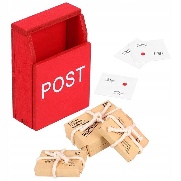 Mini scrigno postale in legno per case di bambole, decorazione realistica e resistente