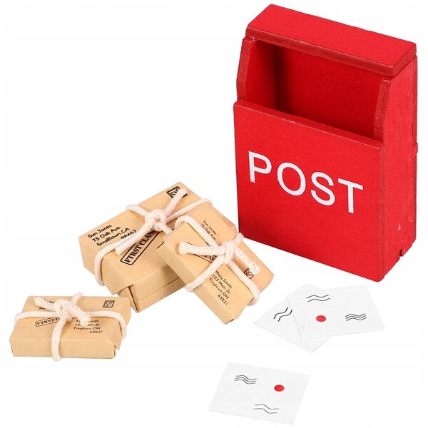 Mini scrigno postale in legno per case di bambole, decorazione realistica e resistente