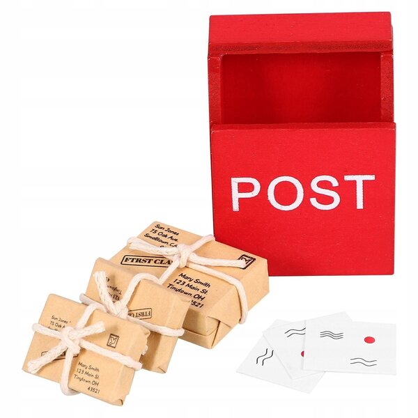 Mini scrigno postale in legno per case di bambole, decorazione realistica e resistente