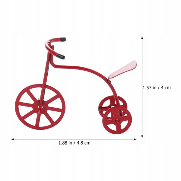 Mini Triciclo Rosso Decorativo in Ferro per Casa delle Bambole 1:12