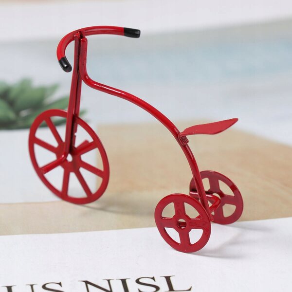 Mini Triciclo Rosso Decorativo in Ferro per Casa delle Bambole 1:12