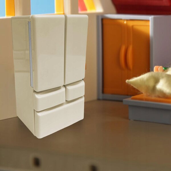 1:12 gelber Mini-Puppenhaus-Kühlschrank mit Doppeltür und Zubehör