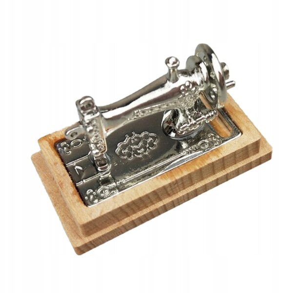 Mini macchina da cucire in legno e metallo per casa delle bambole e decorazioni