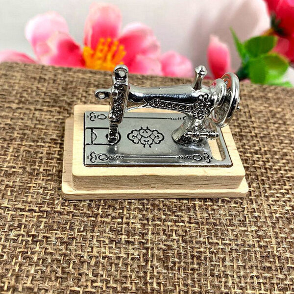 Mini macchina da cucire in legno e metallo per casa delle bambole e decorazioni