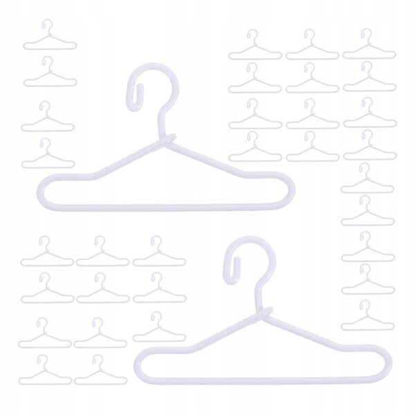 Mini appendini bianchi per abiti bambole, set 40 pezzi 4x2,2x0,1 cm