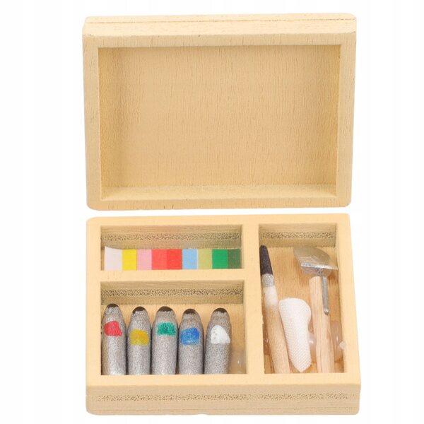 Miniatura Scatola per Colori in Legno e Plastica per Casa delle Bambole