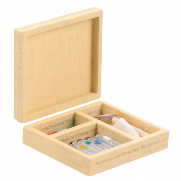 Miniatura Scatola per Colori in Legno e Plastica per Casa delle Bambole