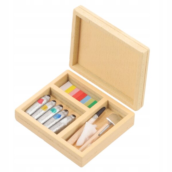 Miniatura Scatola per Colori in Legno e Plastica per Casa delle Bambole