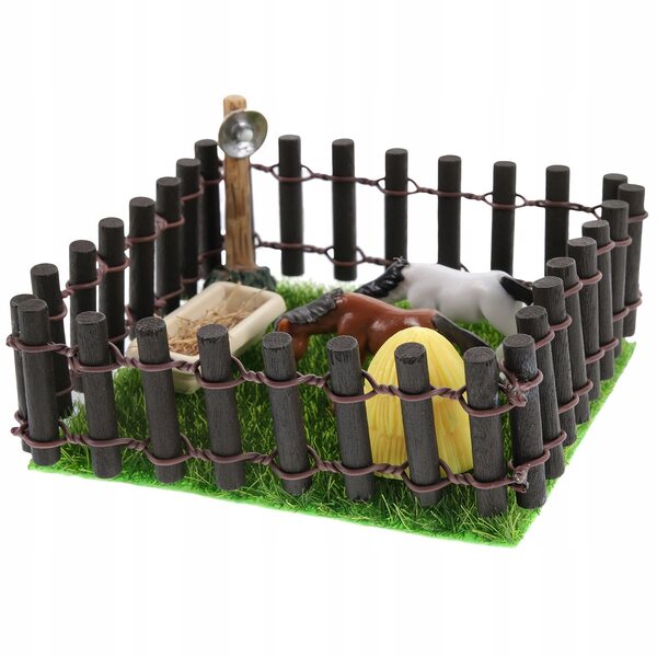 Modello Miniatura Stalla per Cavalli in Legno e Plastica, Dimensioni 9x9 cm
