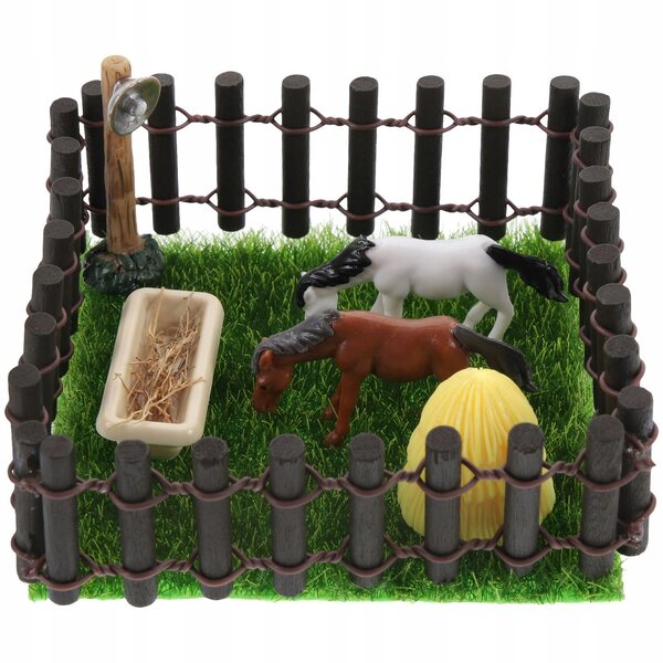 Modello Miniatura Stalla per Cavalli in Legno e Plastica, Dimensioni 9x9 cm