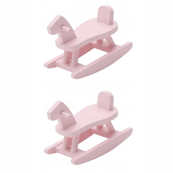 4 realistische Mini-Holzpferde in Rosa zur Dekoration und zum Spielen für Kinder