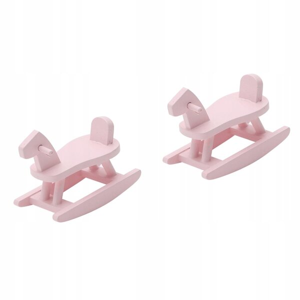 4 realistische Mini-Holzpferde in Rosa zur Dekoration und zum Spielen für Kinder