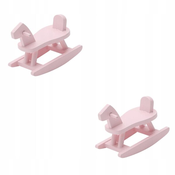 4 realistische Mini-Holzpferde in Rosa zur Dekoration und zum Spielen für Kinder