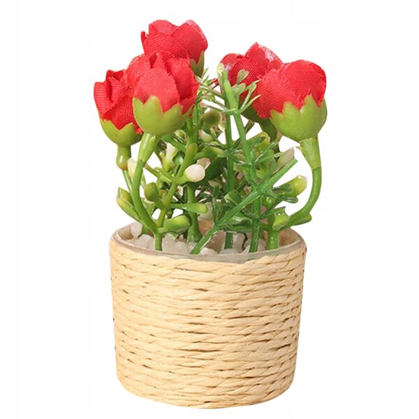 Mini pianta bonsai rossa decorativa senza necessità di cura, ideale per miniature e interni