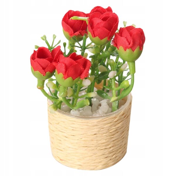 Mini pianta bonsai rossa decorativa senza necessità di cura, ideale per miniature e interni