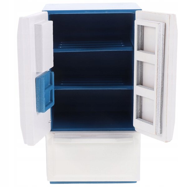 Blauer Mini-Kühlschrank aus Holz für Puppenhaus und Dekoration, 7,3 x 5,3 x 13,7 cm