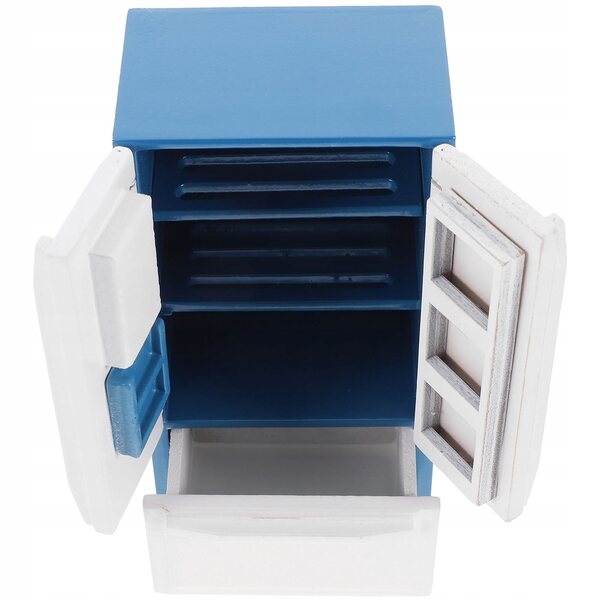 Blauer Mini-Kühlschrank aus Holz für Puppenhaus und Dekoration, 7,3 x 5,3 x 13,7 cm