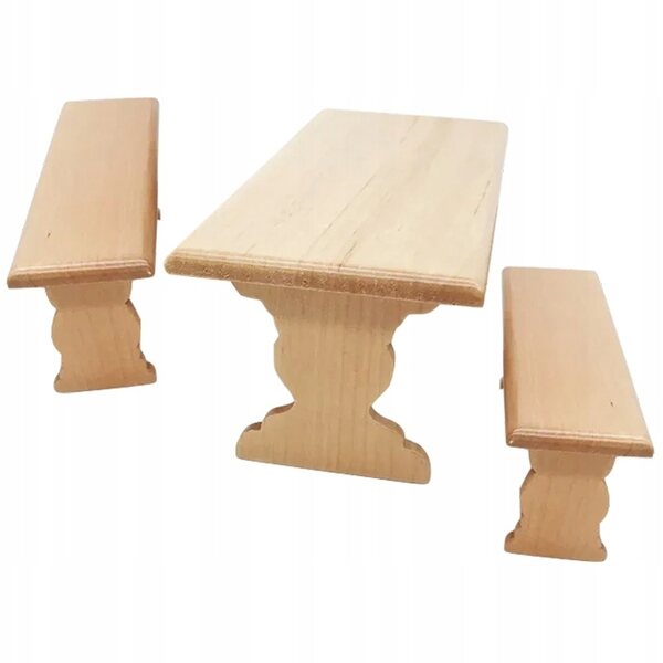 Mini set tavolo e panchine in legno per casa delle bambole, stile khaki