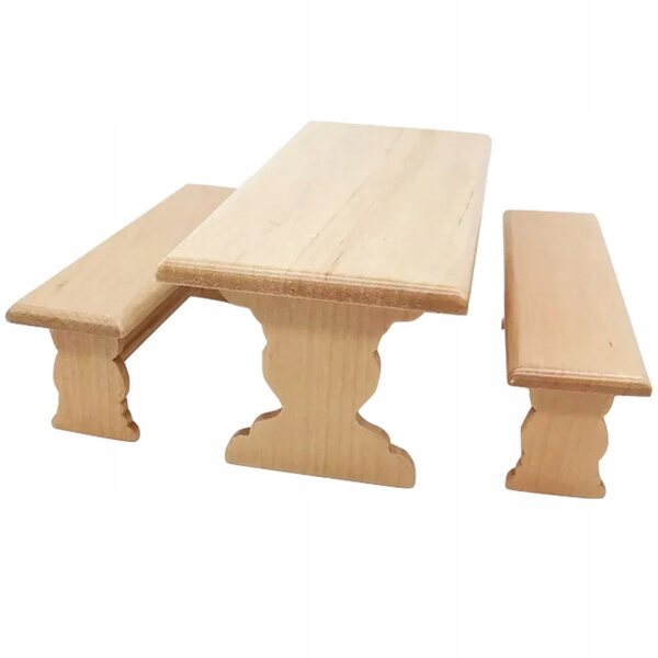 Mini set tavolo e panchine in legno per casa delle bambole, stile khaki