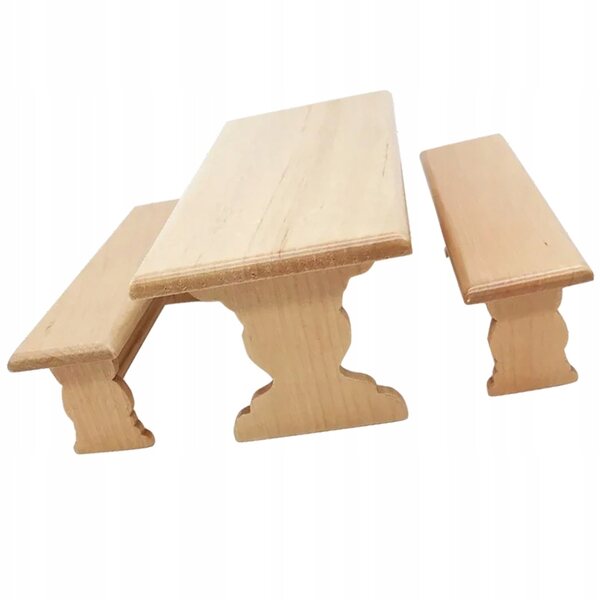 Mini set tavolo e panchine in legno per casa delle bambole, stile khaki