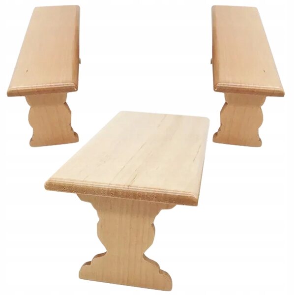 Mini set tavolo e panchine in legno per casa delle bambole, stile khaki