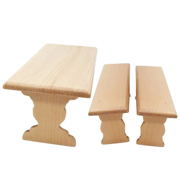 Mini set tavolo e panchine in legno per casa delle bambole, stile khaki