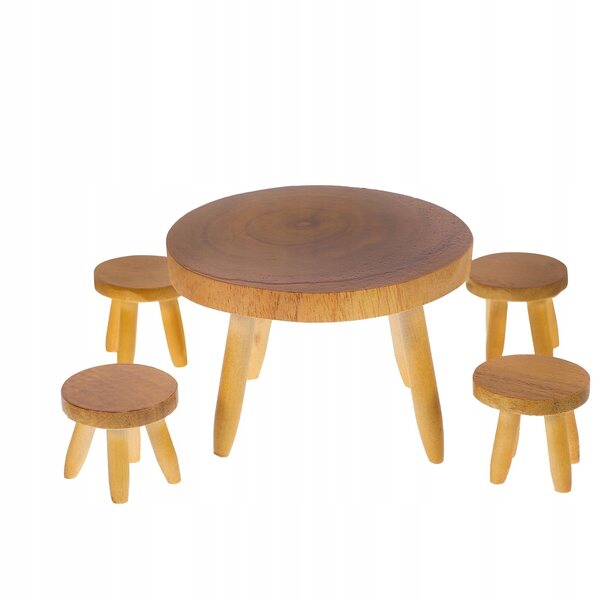 Mini-Holzmöbel-Set für Puppenhaus: Tisch und 4 Vintage-Stühle