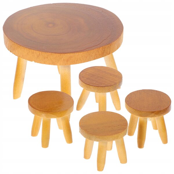 Mini-Holzmöbel-Set für Puppenhaus: Tisch und 4 Vintage-Stühle