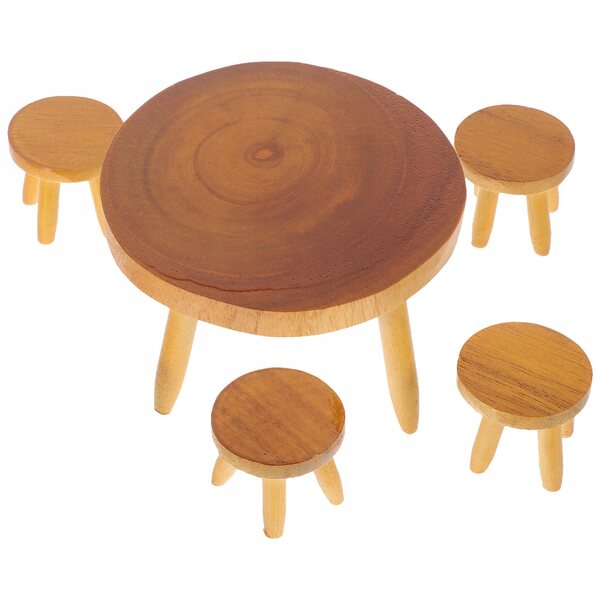 Mini-Holzmöbel-Set für Puppenhaus: Tisch und 4 Vintage-Stühle