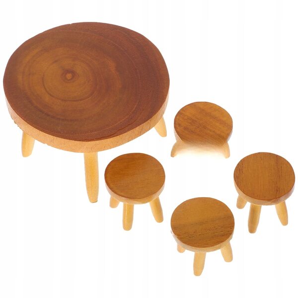 Mini-Holzmöbel-Set für Puppenhaus: Tisch und 4 Vintage-Stühle