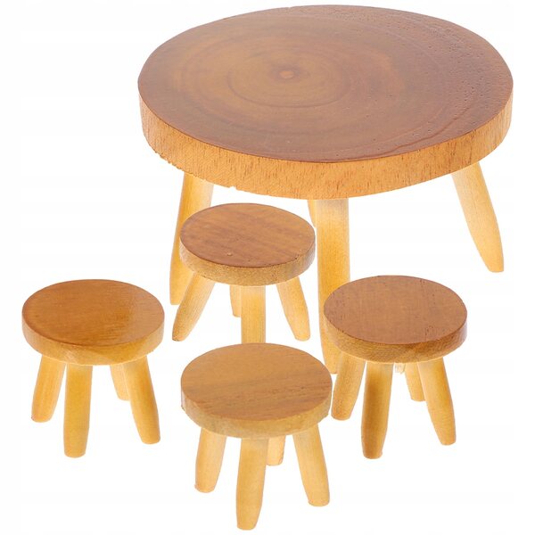 Mini-Holzmöbel-Set für Puppenhaus: Tisch und 4 Vintage-Stühle