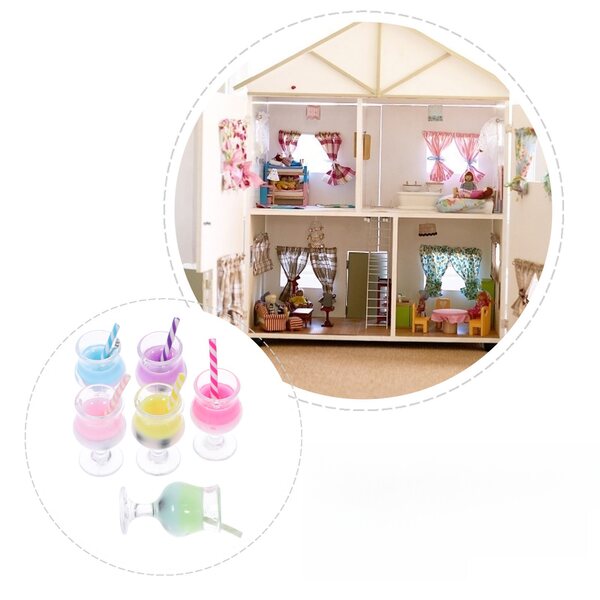 Set 6 Mini Bicchieri Bubble Tea per Casa delle Bambole in Plastica Colorata