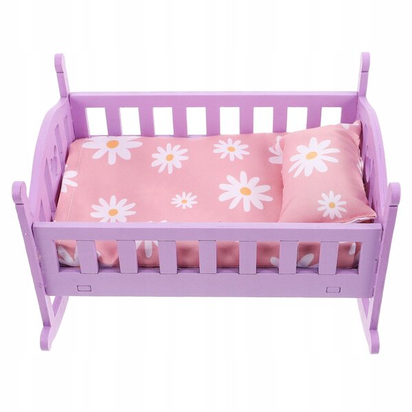 Mini Letto per Casa delle Bambole con Dondolo in Legno Multicolore per Bambini