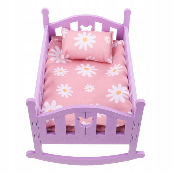 Mini Letto per Casa delle Bambole con Dondolo in Legno Multicolore per Bambini
